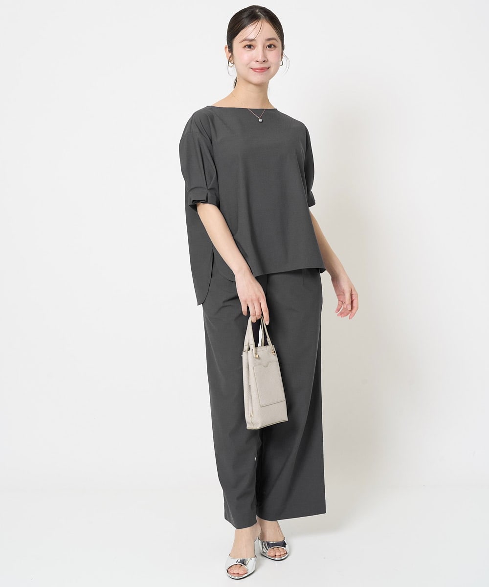 F1LGA55170 MK MICHEL KLEIN(小さいサイズ)(メゾン ドゥ サンク) 【小さいサイズ】ワイドストレート ストレッチプルオンパンツ/洗える ダークグレー