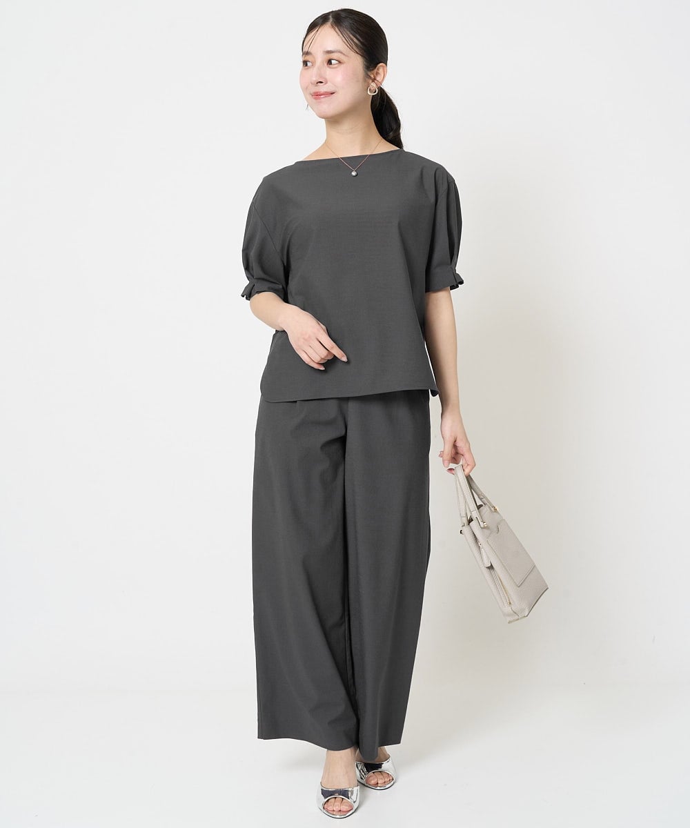 F1LGA55170 MK MICHEL KLEIN(小さいサイズ)(メゾン ドゥ サンク) 【小さいサイズ】ワイドストレート ストレッチプルオンパンツ/洗える ダークグレー