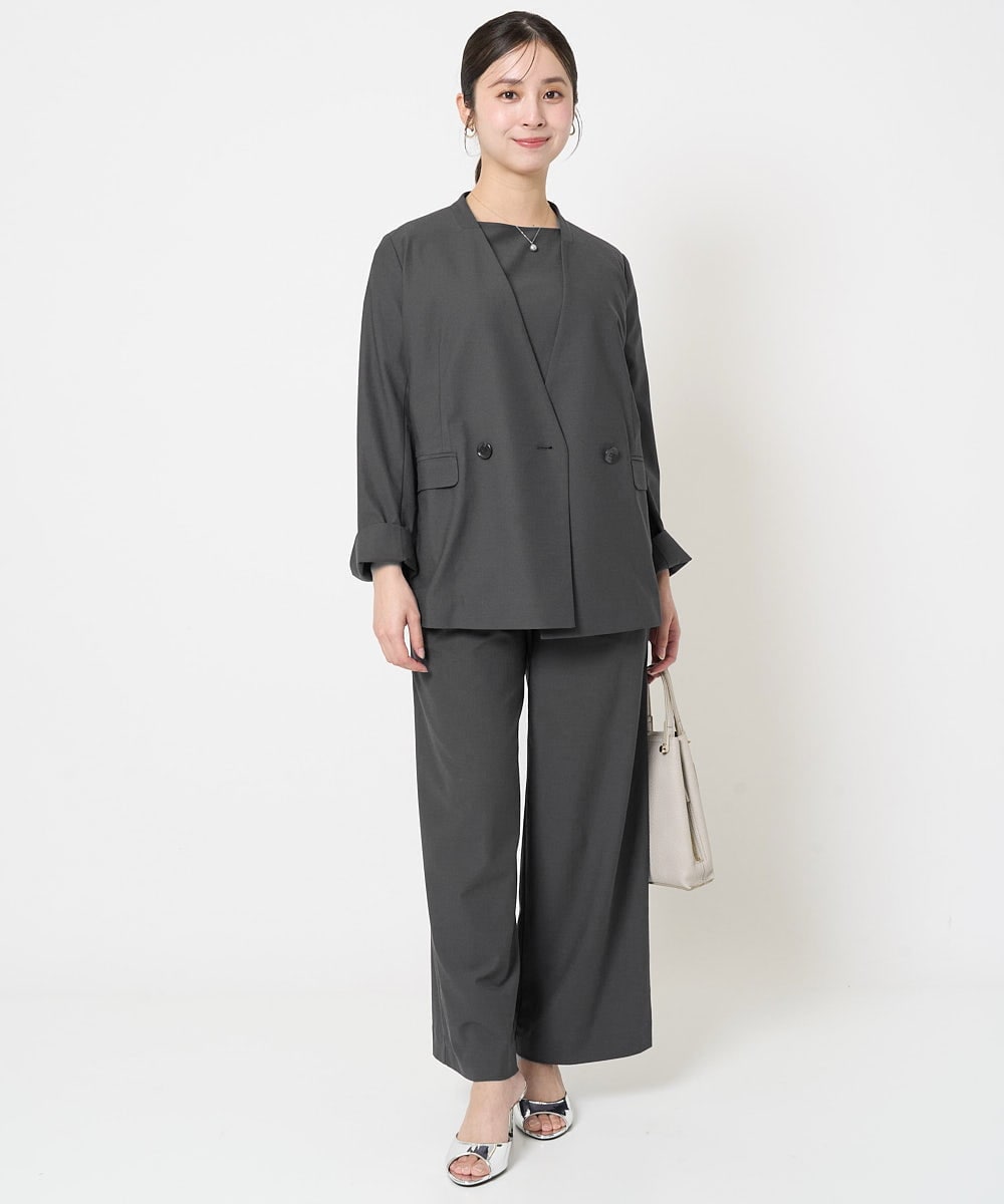 F1LGA55170 MK MICHEL KLEIN(小さいサイズ)(メゾン ドゥ サンク) 【小さいサイズ】ワイドストレート ストレッチプルオンパンツ/洗える ダークグレー