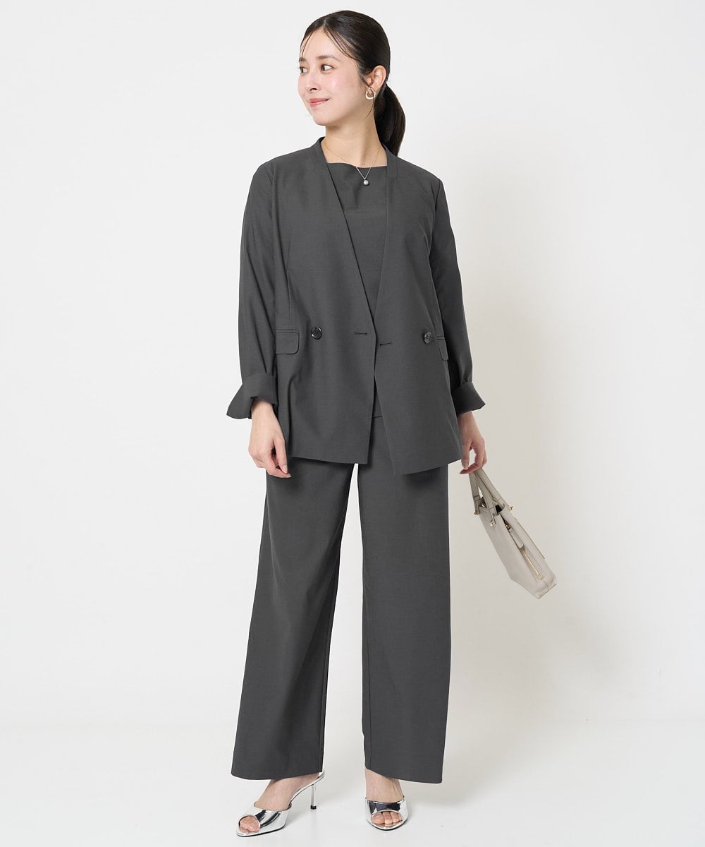 F1LGA55170 MK MICHEL KLEIN(小さいサイズ)(メゾン ドゥ サンク) 【小さいサイズ】ワイドストレート ストレッチプルオンパンツ/洗える ダークグレー