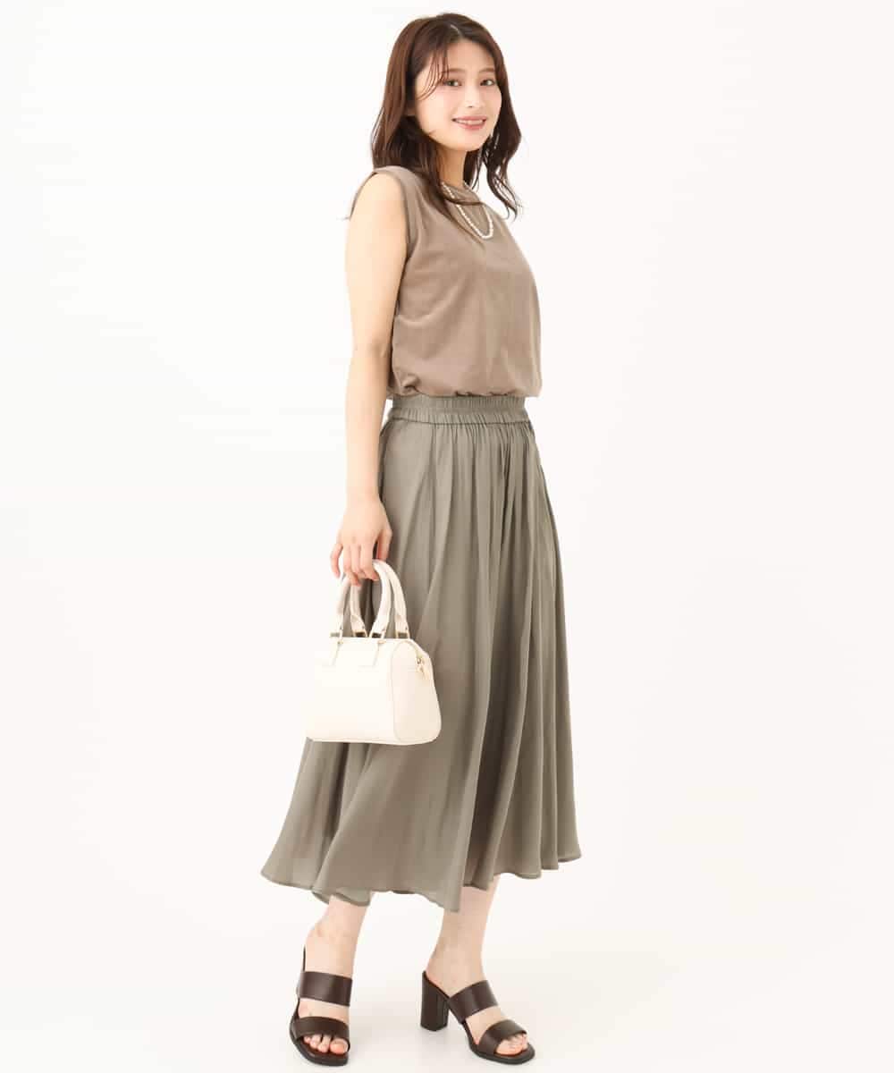 F1LGD03150 MK MICHEL KLEIN(小さいサイズ)(メゾン ドゥ サンク) 【小さいサイズ】[瞬美シリーズ/UVカット/接触冷感/洗える]サテンガウチョパンツ カーキ