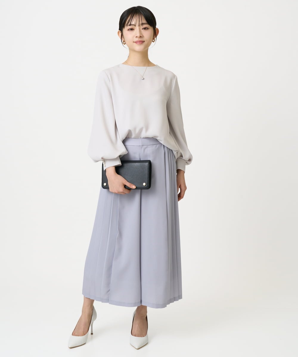 F1LGD26170 MK MICHEL KLEIN(小さいサイズ)(メゾン ドゥ サンク) 【小さいサイズ】サイドプリーツガウチョパンツ/洗える ライトブルー