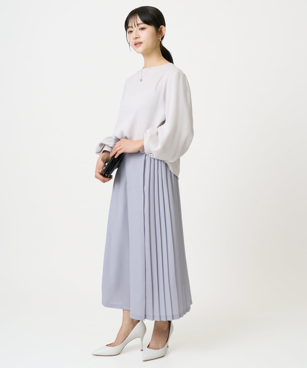 F1LGD26170 MK MICHEL KLEIN(小さいサイズ)(メゾン ドゥ サンク) 【小さいサイズ】サイドプリーツガウチョパンツ/洗える ライトブルー