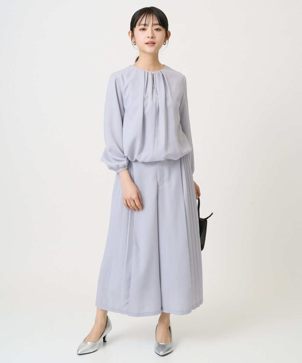 F1LGD26170 MK MICHEL KLEIN(小さいサイズ)(メゾン ドゥ サンク) 【小さいサイズ】サイドプリーツガウチョパンツ/洗える ライトブルー