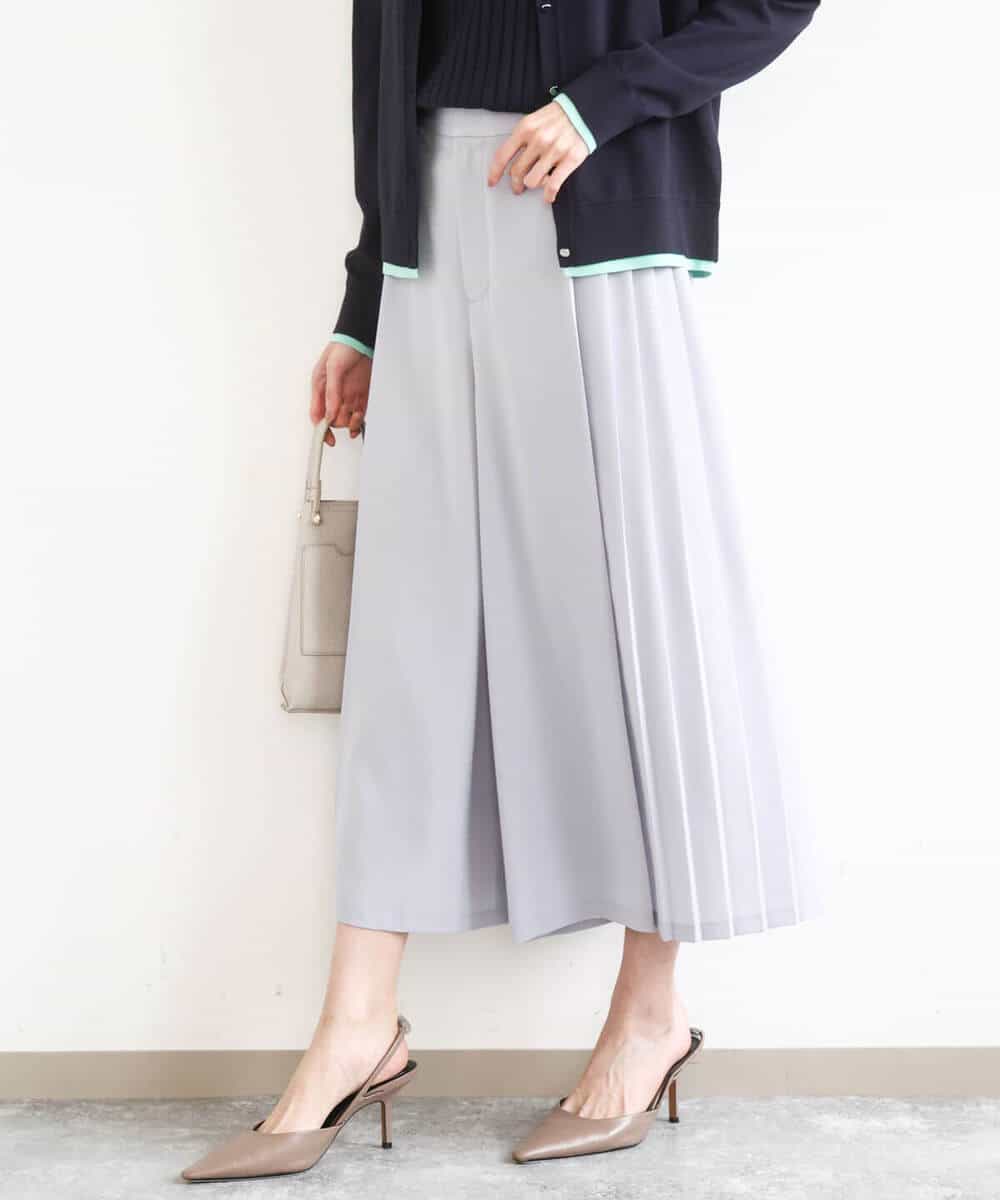 F1LGD26170 MK MICHEL KLEIN(小さいサイズ)(メゾン ドゥ サンク) 【小さいサイズ】サイドプリーツガウチョパンツ/洗える ライトブルー