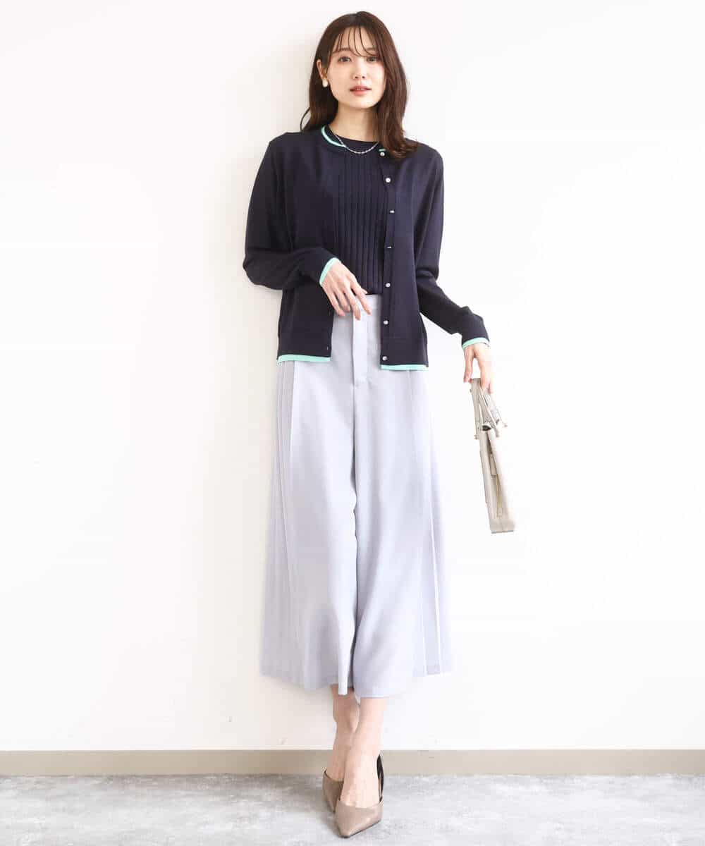 F1LGD26170 MK MICHEL KLEIN(小さいサイズ)(メゾン ドゥ サンク) 【小さいサイズ】サイドプリーツガウチョパンツ/洗える ネイビー