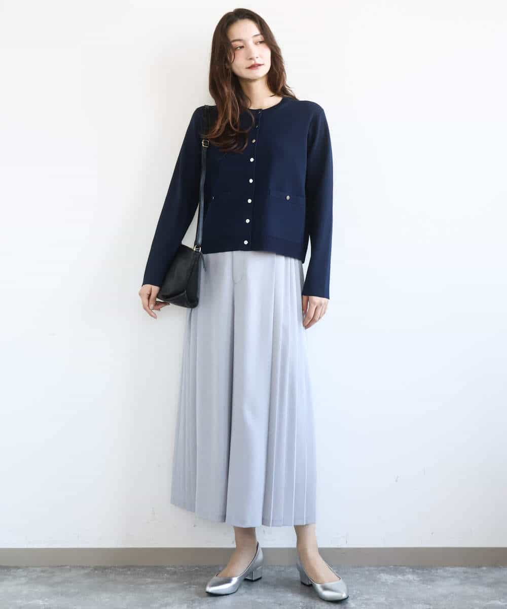 F1LGD26170 MK MICHEL KLEIN(小さいサイズ)(メゾン ドゥ サンク) 【小さいサイズ】サイドプリーツガウチョパンツ/洗える ネイビー