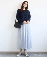 F1LGD26170 MK MICHEL KLEIN(小さいサイズ)(メゾン ドゥ サンク) 【小さいサイズ】サイドプリーツガウチョパンツ/洗える ネイビー