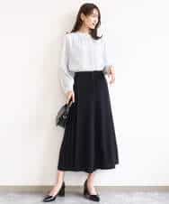 F1LGD26170 MK MICHEL KLEIN(小さいサイズ)(メゾン ドゥ サンク) 【小さいサイズ】サイドプリーツガウチョパンツ/洗える ネイビー