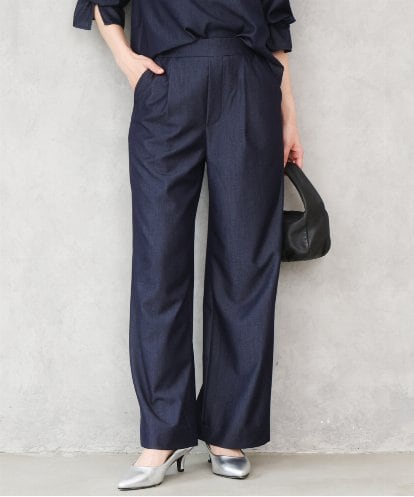 F1LGD30160 MK MICHEL KLEIN(小さいサイズ) 【小さいサイズ】[SANAGARAシリーズ]デニムライク ワイドパンツ/接触冷感/UVカット/洗濯機で洗える