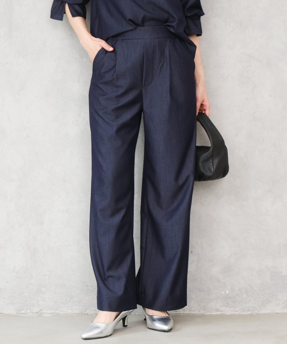 F1LGD30160 MK MICHEL KLEIN(小さいサイズ) 【小さいサイズ】[SANAGARAシリーズ]デニムライク ワイドパンツ/接触冷感/UVカット/洗濯機で洗える