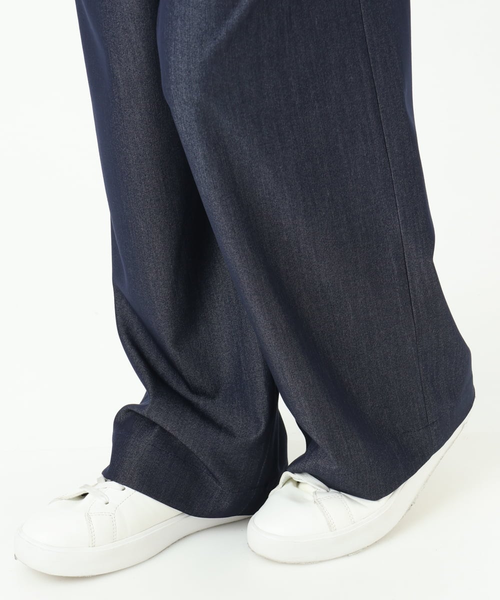 F1LGD30160 MK MICHEL KLEIN(小さいサイズ)(メゾン ドゥ サンク) 【小さいサイズ】[SANAGARAシリーズ]デニムライク ワイドパンツ/接触冷感/UVカット/洗濯機で洗える ネイビー