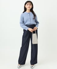 F1LGD30160 MK MICHEL KLEIN(小さいサイズ)(メゾン ドゥ サンク) 【小さいサイズ】[SANAGARAシリーズ]デニムライク ワイドパンツ/接触冷感/UVカット/洗濯機で洗える ネイビー