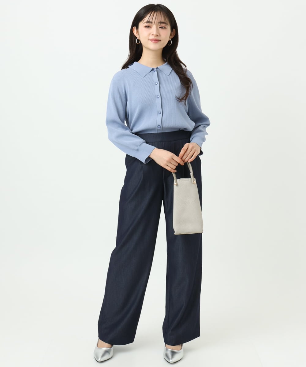 F1LGD30160 MK MICHEL KLEIN(小さいサイズ)(メゾン ドゥ サンク) 【小さいサイズ】[SANAGARAシリーズ]デニムライク ワイドパンツ/接触冷感/UVカット/洗濯機で洗える ネイビー