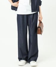 F1LGD30160 MK MICHEL KLEIN(小さいサイズ)(メゾン ドゥ サンク) 【小さいサイズ】[SANAGARAシリーズ]デニムライク ワイドパンツ/接触冷感/UVカット/洗濯機で洗える ネイビー