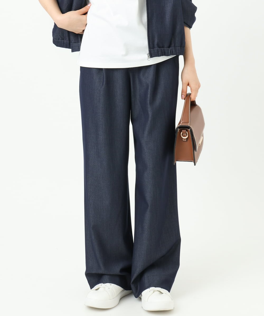 F1LGD30160 MK MICHEL KLEIN(小さいサイズ)(メゾン ドゥ サンク) 【小さいサイズ】[SANAGARAシリーズ]デニムライク ワイドパンツ/接触冷感/UVカット/洗濯機で洗える ネイビー