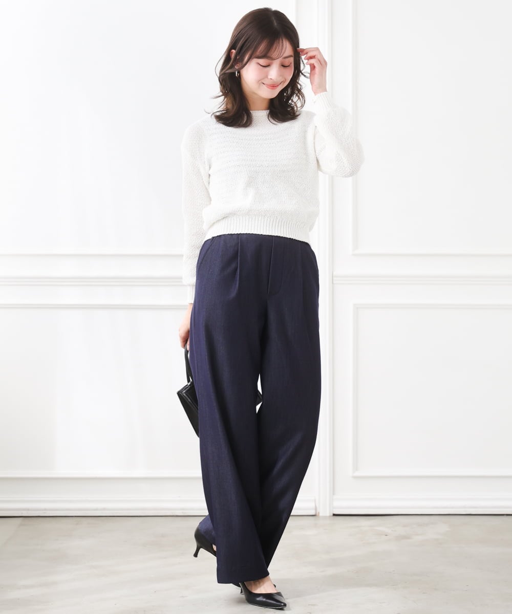 F1LGD30160 MK MICHEL KLEIN(小さいサイズ)(メゾン ドゥ サンク) 【小さいサイズ】[SANAGARAシリーズ]デニムライク ワイドパンツ/接触冷感/UVカット/洗濯機で洗える ネイビー