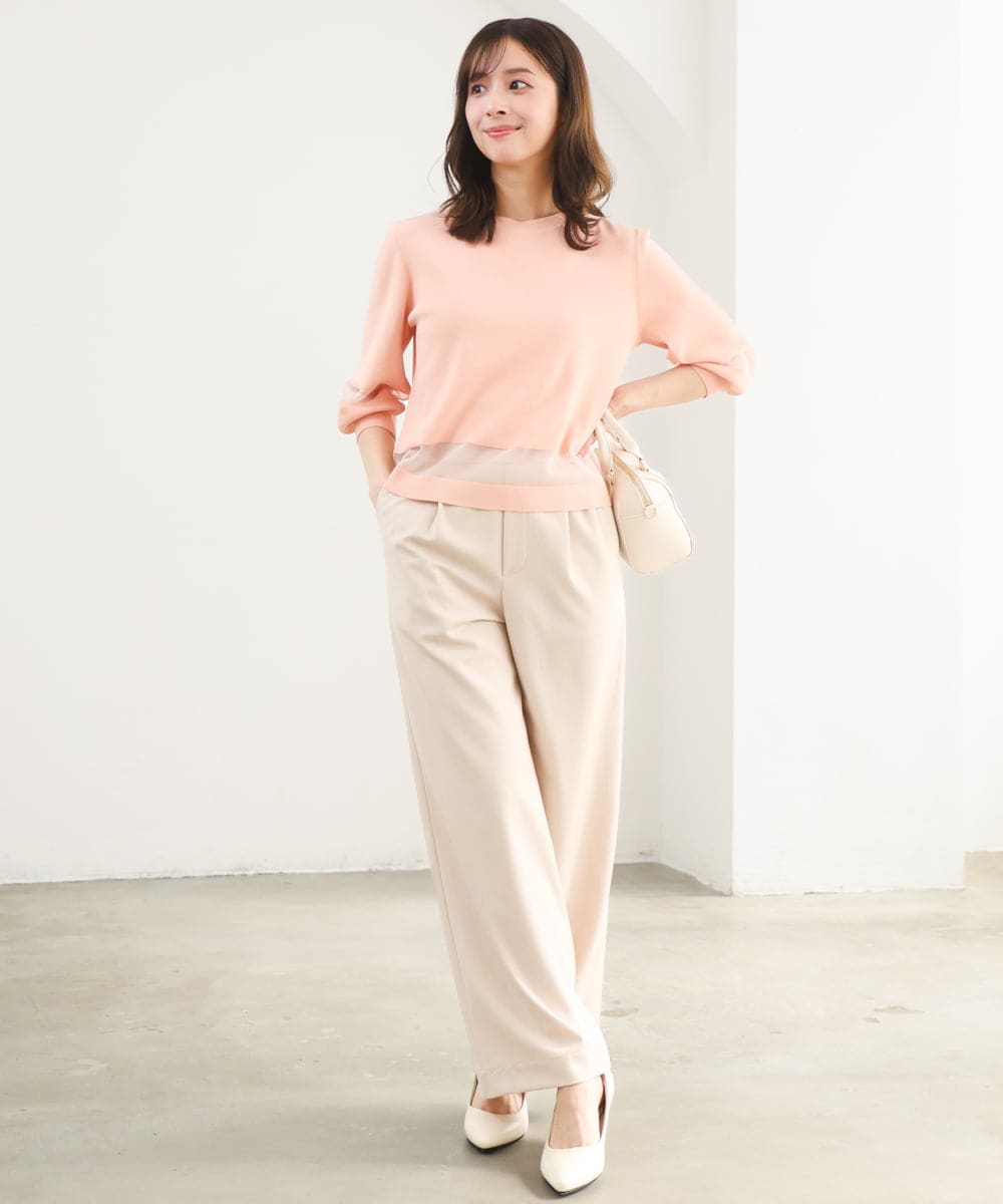 F1LGD30160 MK MICHEL KLEIN(小さいサイズ)(メゾン ドゥ サンク) 【小さいサイズ】[SANAGARAシリーズ]デニムライク ワイドパンツ/接触冷感/UVカット/洗濯機で洗える ネイビー