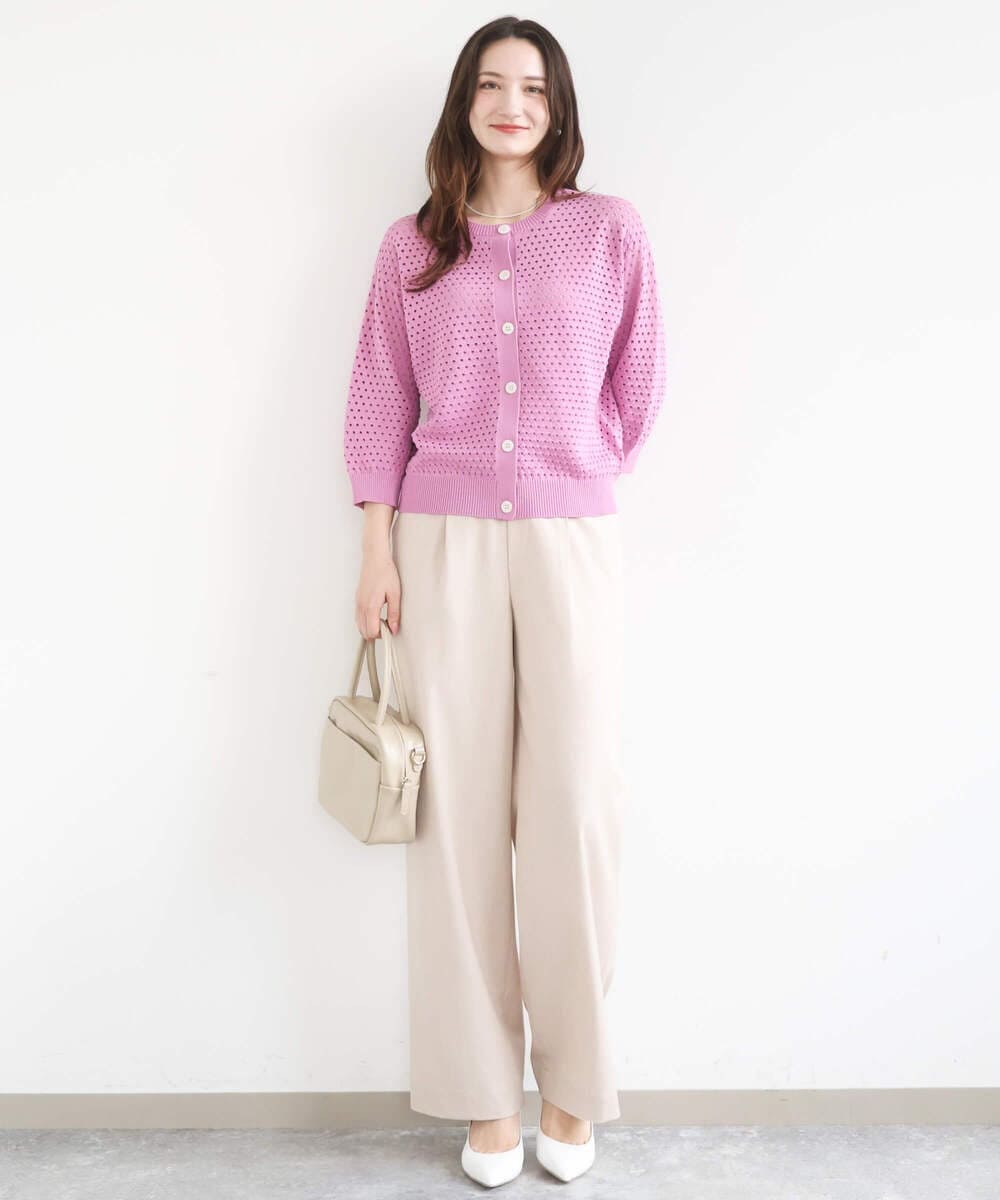 F1LGD30160 MK MICHEL KLEIN(小さいサイズ)(メゾン ドゥ サンク) 【小さいサイズ】[SANAGARAシリーズ]デニムライク ワイドパンツ/接触冷感/UVカット/洗濯機で洗える ネイビー