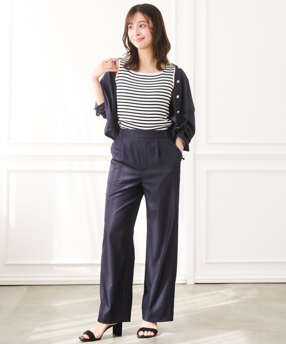 F1LGD30160 MK MICHEL KLEIN(小さいサイズ)(メゾン ドゥ サンク) 【小さいサイズ】[SANAGARAシリーズ]デニムライク ワイドパンツ/接触冷感/UVカット/洗濯機で洗える ネイビー