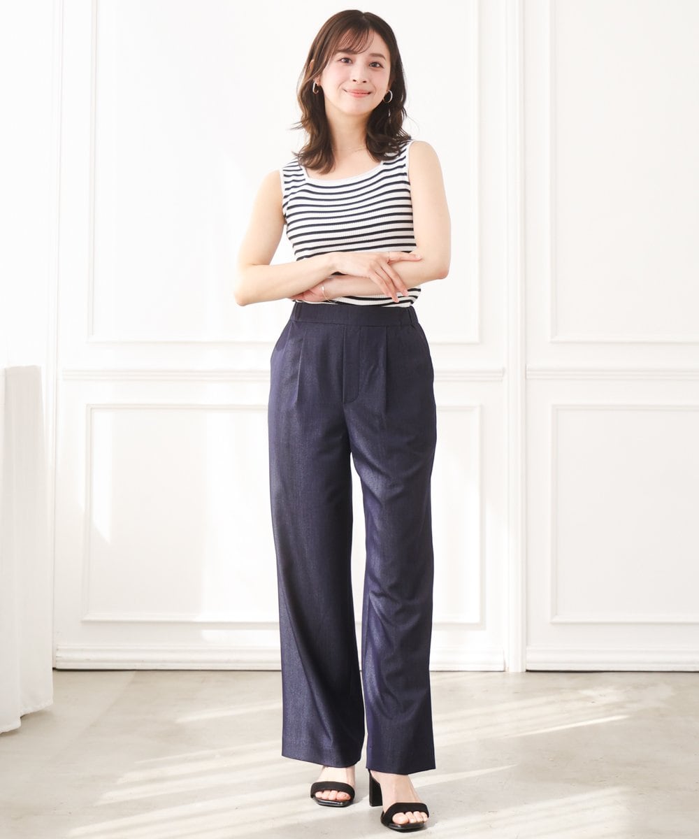 F1LGD30160 MK MICHEL KLEIN(小さいサイズ)(メゾン ドゥ サンク) 【小さいサイズ】[SANAGARAシリーズ]デニムライク ワイドパンツ/接触冷感/UVカット/洗濯機で洗える ネイビー