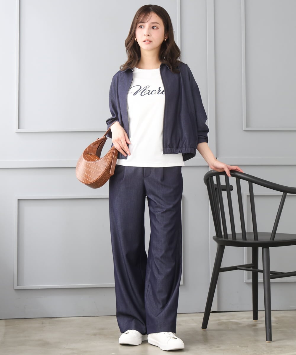 F1LGD30160 MK MICHEL KLEIN(小さいサイズ)(メゾン ドゥ サンク) 【小さいサイズ】[SANAGARAシリーズ]デニムライク ワイドパンツ/接触冷感/UVカット/洗濯機で洗える ネイビー