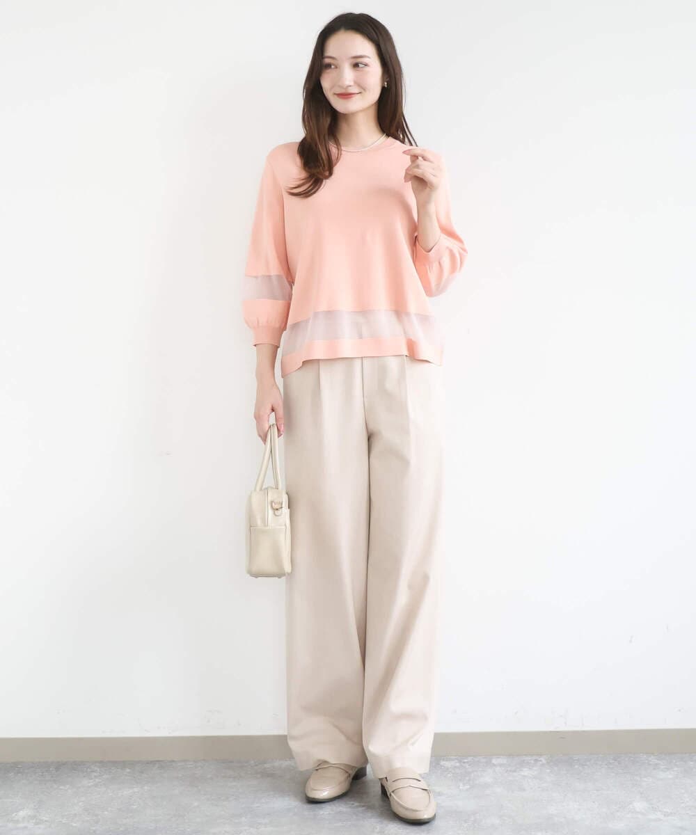 F1LGD30160 MK MICHEL KLEIN(小さいサイズ)(メゾン ドゥ サンク) 【小さいサイズ】[SANAGARAシリーズ]デニムライク ワイドパンツ/接触冷感/UVカット/洗濯機で洗える ネイビー