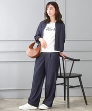 F1LGD30160 MK MICHEL KLEIN(小さいサイズ)(メゾン ドゥ サンク) 【小さいサイズ】[SANAGARAシリーズ]デニムライク ワイドパンツ/接触冷感/UVカット/洗濯機で洗える ネイビー