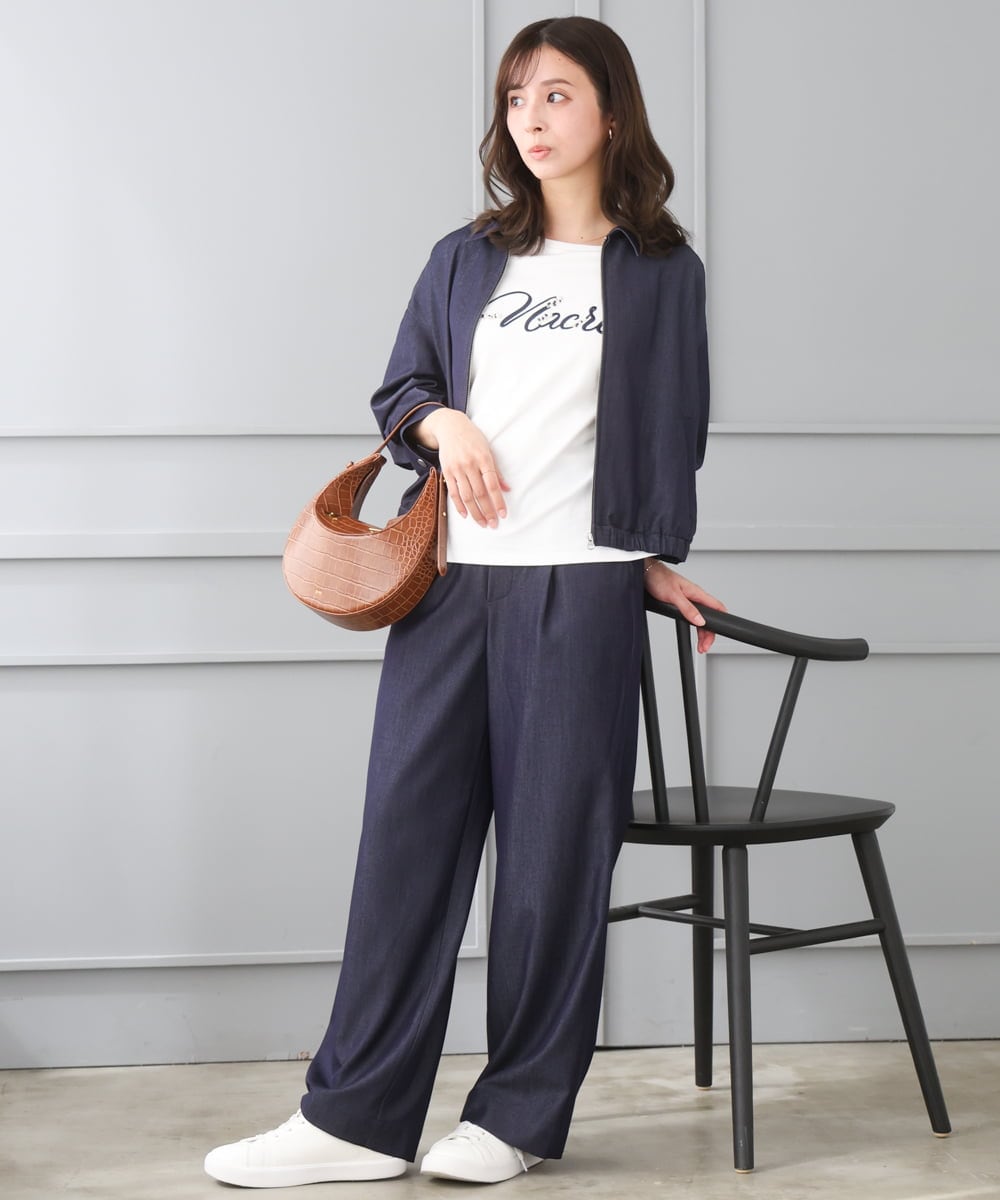 F1LGD30160 MK MICHEL KLEIN(小さいサイズ)(メゾン ドゥ サンク) 【小さいサイズ】[SANAGARAシリーズ]デニムライク ワイドパンツ/接触冷感/UVカット/洗濯機で洗える ネイビー