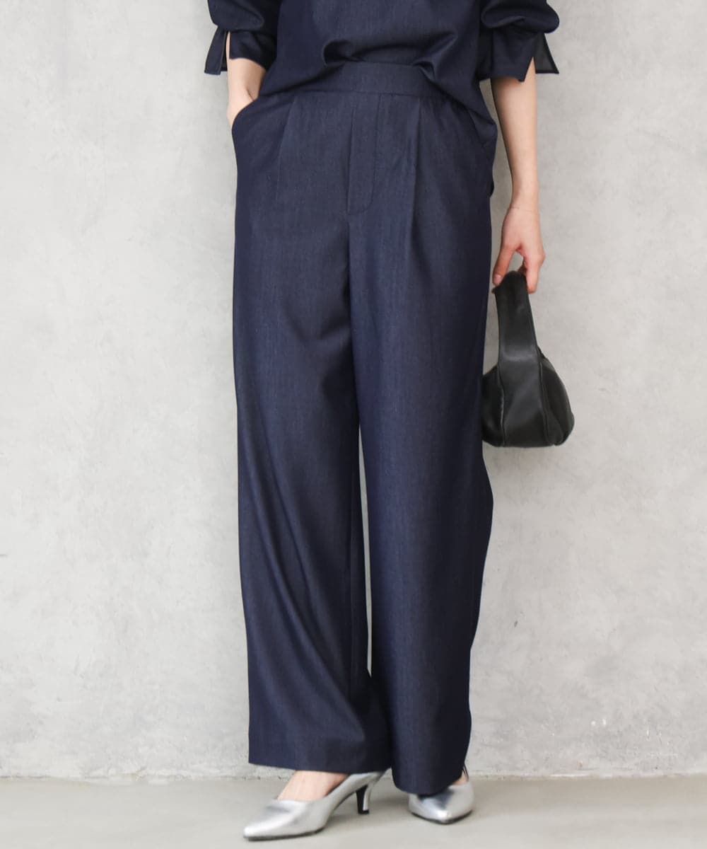 F1LGD30160 MK MICHEL KLEIN(小さいサイズ)(メゾン ドゥ サンク) 【小さいサイズ】[SANAGARAシリーズ]デニムライク ワイドパンツ/接触冷感/UVカット/洗濯機で洗える ネイビー