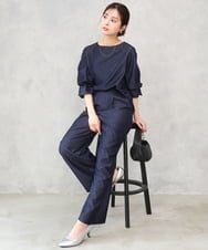 F1LGD30160 MK MICHEL KLEIN(小さいサイズ)(メゾン ドゥ サンク) 【小さいサイズ】[SANAGARAシリーズ]デニムライク ワイドパンツ/接触冷感/UVカット/洗濯機で洗える ネイビー