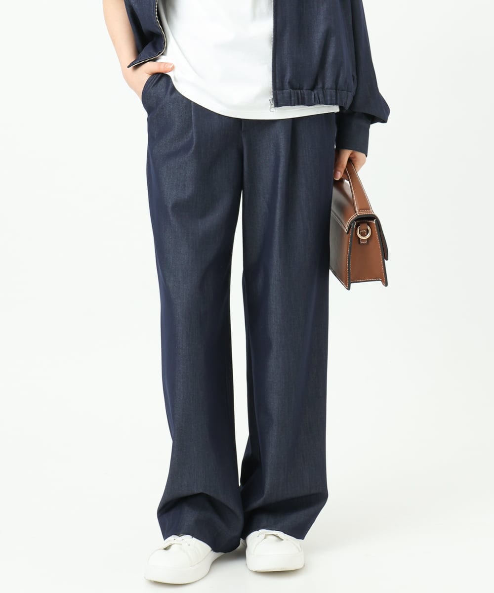 F1LGD30160 MK MICHEL KLEIN(小さいサイズ)(メゾン ドゥ サンク) 【小さいサイズ】[SANAGARAシリーズ]デニムライク ワイドパンツ/接触冷感/UVカット/洗濯機で洗える ネイビー