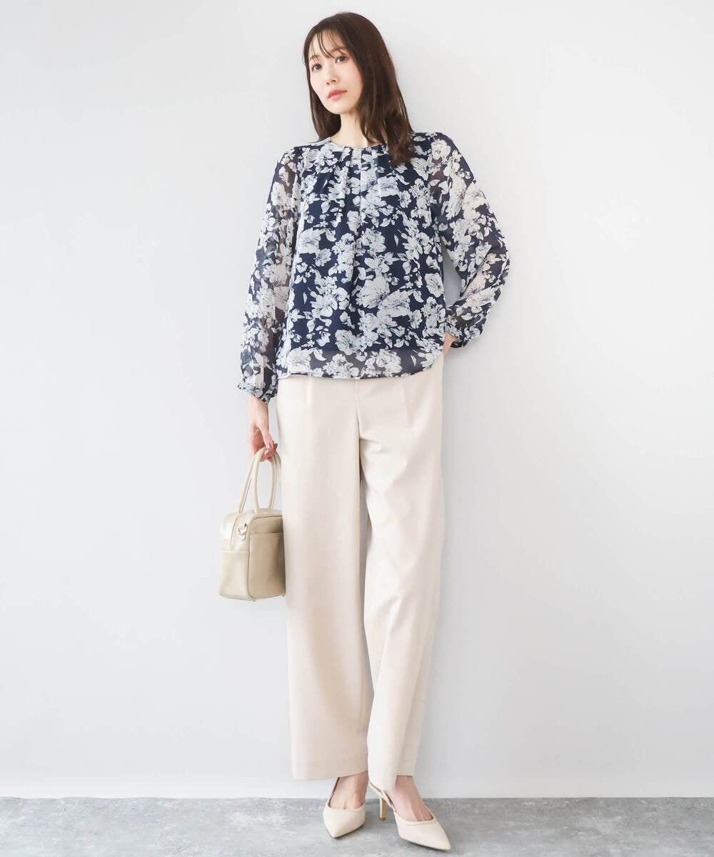 F1LGD30160 MK MICHEL KLEIN(小さいサイズ)(メゾン ドゥ サンク) 【小さいサイズ】[SANAGARAシリーズ]デニムライク ワイドパンツ/接触冷感/UVカット/洗濯機で洗える ネイビー