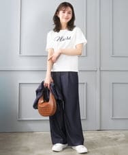 F1LGD30160 MK MICHEL KLEIN(小さいサイズ)(メゾン ドゥ サンク) 【小さいサイズ】[SANAGARAシリーズ]デニムライク ワイドパンツ/接触冷感/UVカット/洗濯機で洗える ネイビー