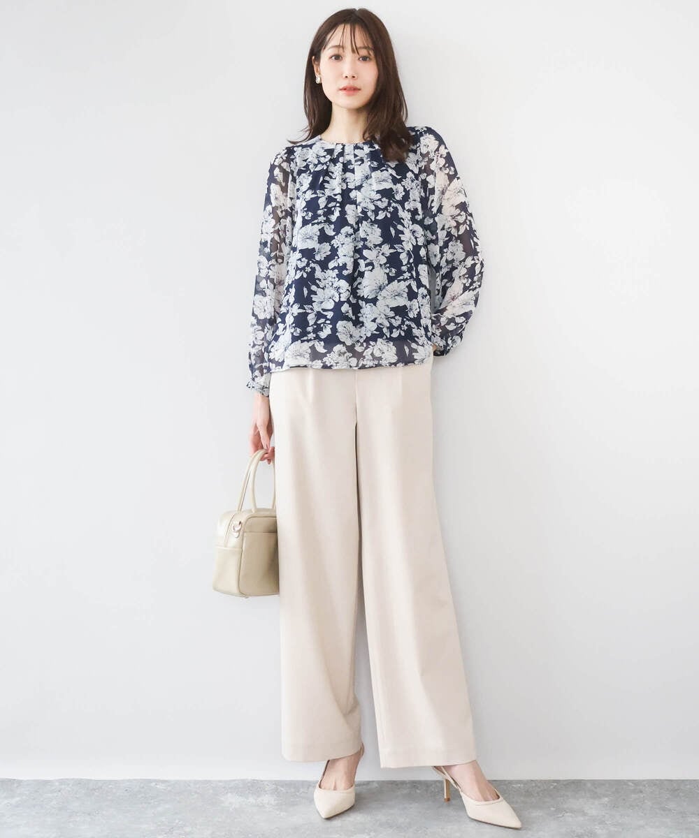 F1LGD30160 MK MICHEL KLEIN(小さいサイズ)(メゾン ドゥ サンク) 【小さいサイズ】[SANAGARAシリーズ]デニムライク ワイドパンツ/接触冷感/UVカット/洗濯機で洗える ネイビー