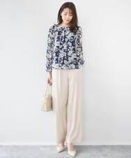 F1LGD30160 MK MICHEL KLEIN(小さいサイズ)(メゾン ドゥ サンク) 【小さいサイズ】[SANAGARAシリーズ]デニムライク ワイドパンツ/接触冷感/UVカット/洗濯機で洗える ネイビー