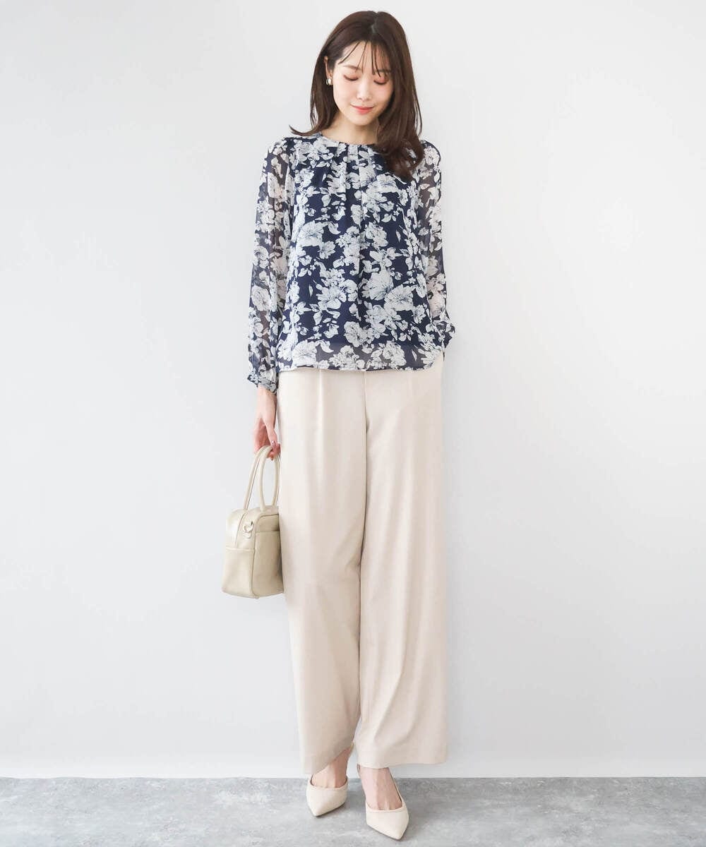 F1LGD30160 MK MICHEL KLEIN(小さいサイズ)(メゾン ドゥ サンク) 【小さいサイズ】[SANAGARAシリーズ]デニムライク ワイドパンツ/接触冷感/UVカット/洗濯機で洗える ネイビー