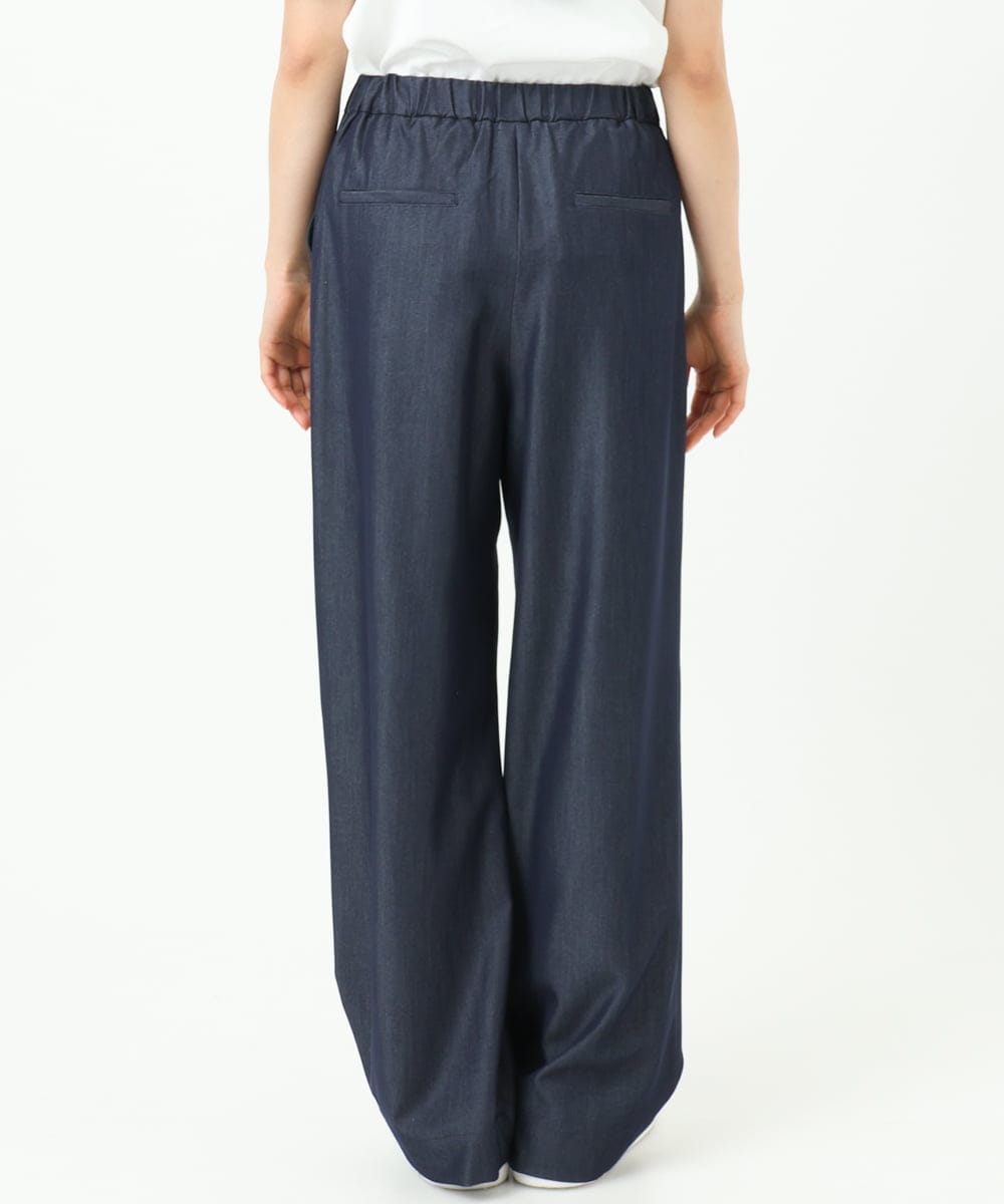 F1LGD30160 MK MICHEL KLEIN(小さいサイズ)(メゾン ドゥ サンク) 【小さいサイズ】[SANAGARAシリーズ]デニムライク ワイドパンツ/接触冷感/UVカット/洗濯機で洗える ネイビー