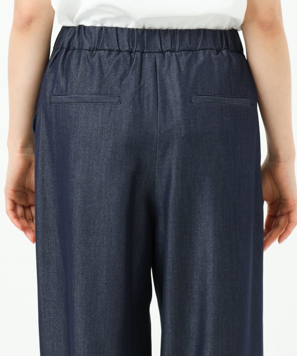 F1LGD30160 MK MICHEL KLEIN(小さいサイズ)(メゾン ドゥ サンク) 【小さいサイズ】[SANAGARAシリーズ]デニムライク ワイドパンツ/接触冷感/UVカット/洗濯機で洗える ネイビー