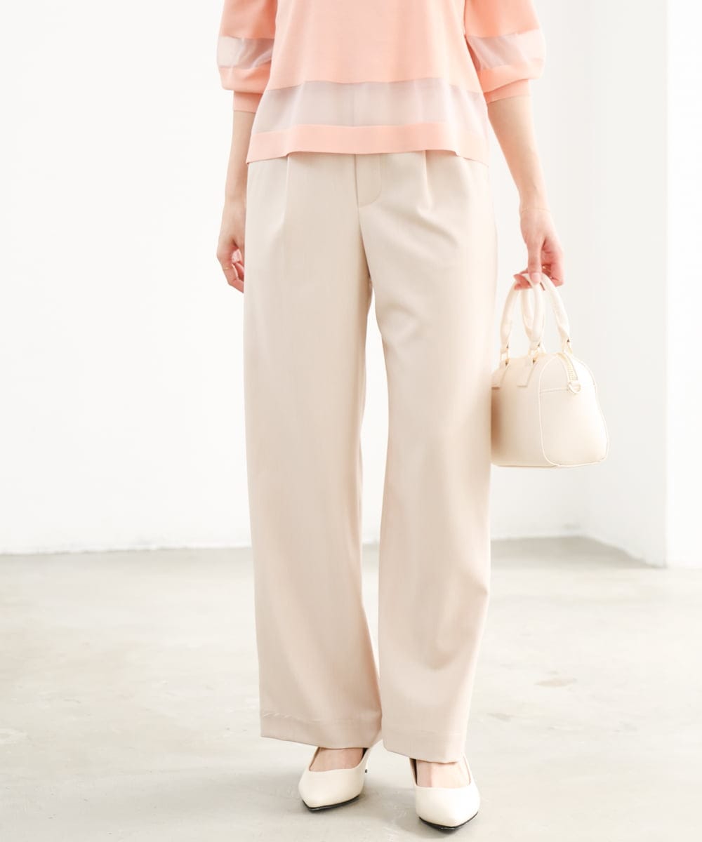 F1LGD30160 MK MICHEL KLEIN(小さいサイズ)(メゾン ドゥ サンク) 【小さいサイズ】[SANAGARAシリーズ]デニムライク ワイドパンツ/接触冷感/UVカット/洗濯機で洗える ベージュ