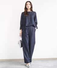 F1LGD30160 MK MICHEL KLEIN(小さいサイズ)(メゾン ドゥ サンク) 【小さいサイズ】[SANAGARAシリーズ]デニムライク ワイドパンツ/接触冷感/UVカット/洗濯機で洗える ネイビー