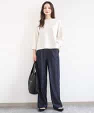 F1LGD30160 MK MICHEL KLEIN(小さいサイズ)(メゾン ドゥ サンク) 【小さいサイズ】[SANAGARAシリーズ]デニムライク ワイドパンツ/接触冷感/UVカット/洗濯機で洗える ネイビー