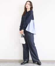 F1LGD30160 MK MICHEL KLEIN(小さいサイズ)(メゾン ドゥ サンク) 【小さいサイズ】[SANAGARAシリーズ]デニムライク ワイドパンツ/接触冷感/UVカット/洗濯機で洗える ネイビー