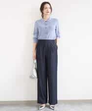 F1LGD30160 MK MICHEL KLEIN(小さいサイズ)(メゾン ドゥ サンク) 【小さいサイズ】[SANAGARAシリーズ]デニムライク ワイドパンツ/接触冷感/UVカット/洗濯機で洗える ネイビー