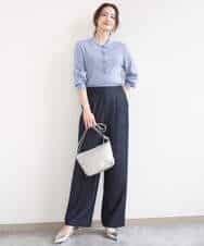 F1LGD30160 MK MICHEL KLEIN(小さいサイズ)(メゾン ドゥ サンク) 【小さいサイズ】[SANAGARAシリーズ]デニムライク ワイドパンツ/接触冷感/UVカット/洗濯機で洗える ネイビー