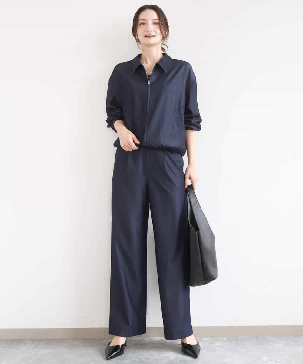 F1LGD30160 MK MICHEL KLEIN(小さいサイズ)(メゾン ドゥ サンク) 【小さいサイズ】[SANAGARAシリーズ]デニムライク ワイドパンツ/接触冷感/UVカット/洗濯機で洗える ネイビー