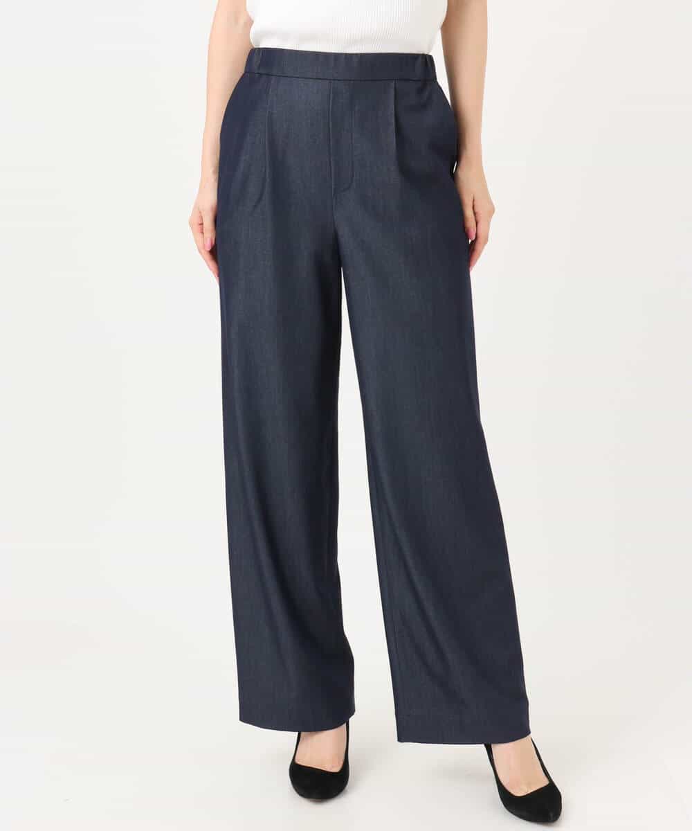 F1LGD30160 MK MICHEL KLEIN(小さいサイズ)(メゾン ドゥ サンク) 【小さいサイズ】[SANAGARAシリーズ]デニムライク ワイドパンツ/接触冷感/UVカット/洗濯機で洗える ネイビー