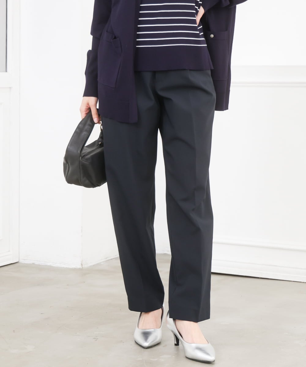 F1LGD33170 MK MICHEL KLEIN(小さいサイズ)(メゾン ドゥ サンク) 【小さいサイズ】ドライタッチストレッチ テーパードパンツ/イージーケア/洗濯機で洗える ネイビー