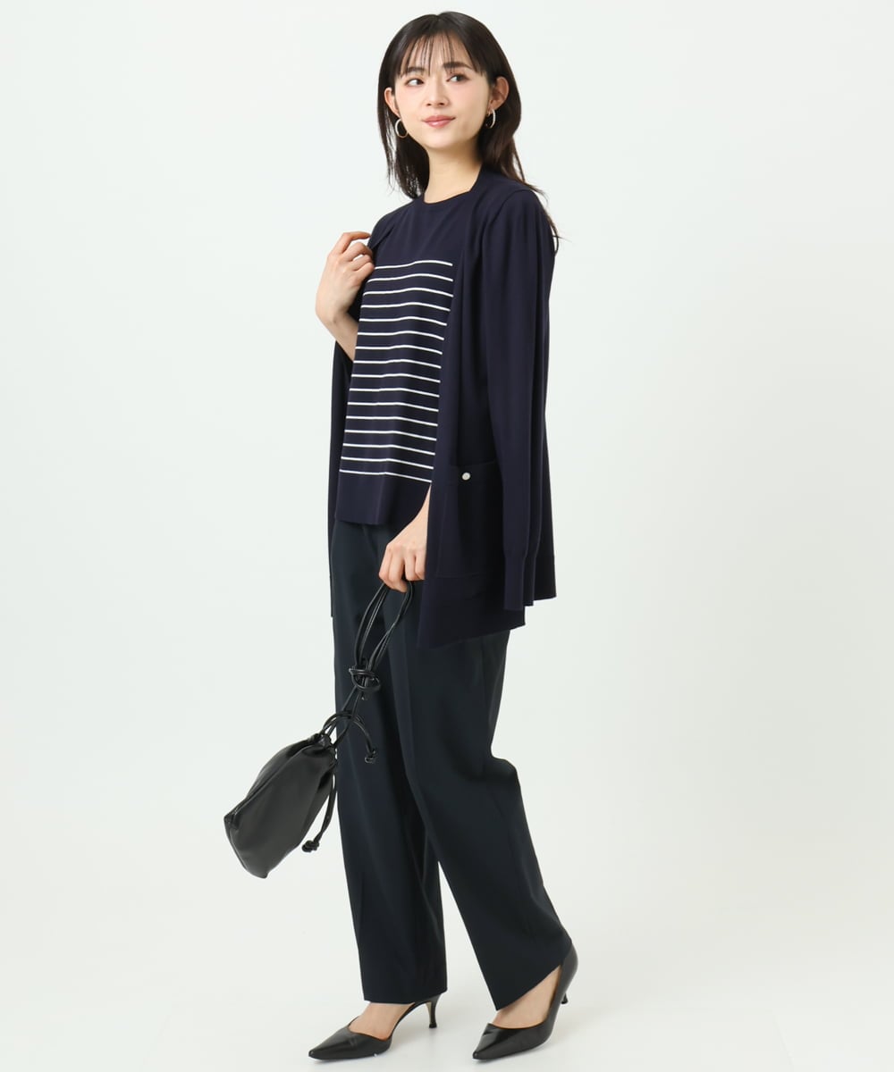 F1LGD33170 MK MICHEL KLEIN(小さいサイズ)(メゾン ドゥ サンク) 【小さいサイズ】ドライタッチストレッチ テーパードパンツ/イージーケア/洗濯機で洗える グレージュ