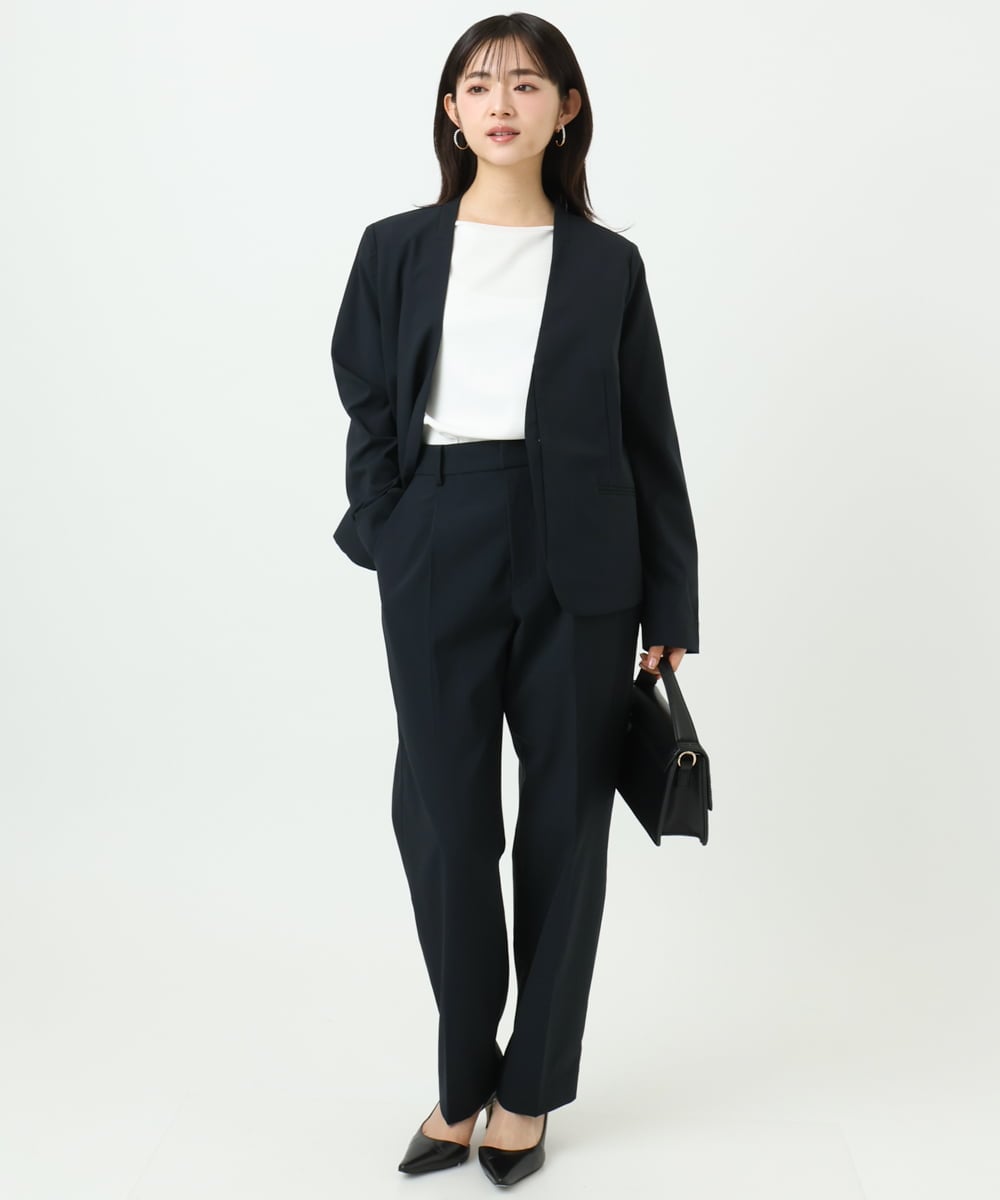 F1LGD33170 MK MICHEL KLEIN(小さいサイズ)(メゾン ドゥ サンク) 【小さいサイズ】ドライタッチストレッチ テーパードパンツ/イージーケア/洗濯機で洗える グレージュ